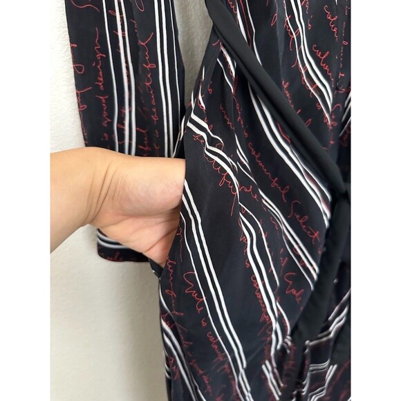 MAJE Regga Shirt Dress Chevron Stripe Print Logo Lettering Belt Black Size 1 (S) - Picture 7 of 13